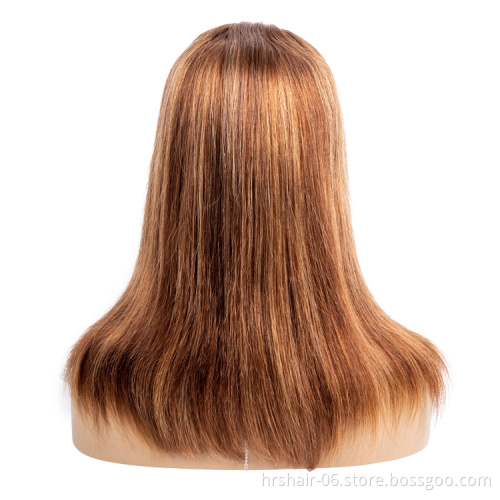 150% density piano highlight color #4 #27 4*4 closure lace wig Wholesale 100% sliky Raw Virgin Cuticle Aligned Indian Human Hair